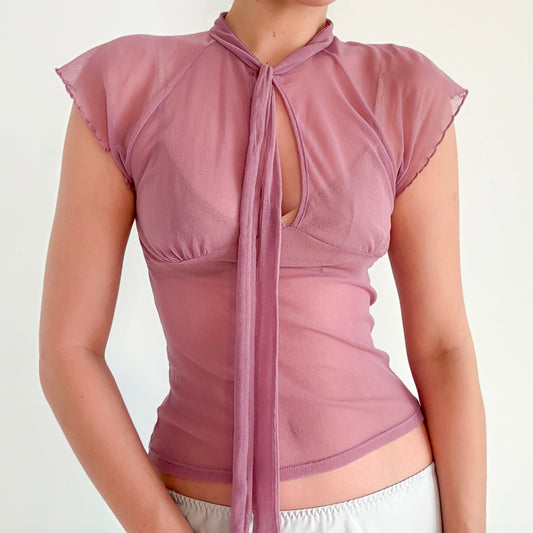 Y2K Lilac Mesh Tie Blouse / SZ 4