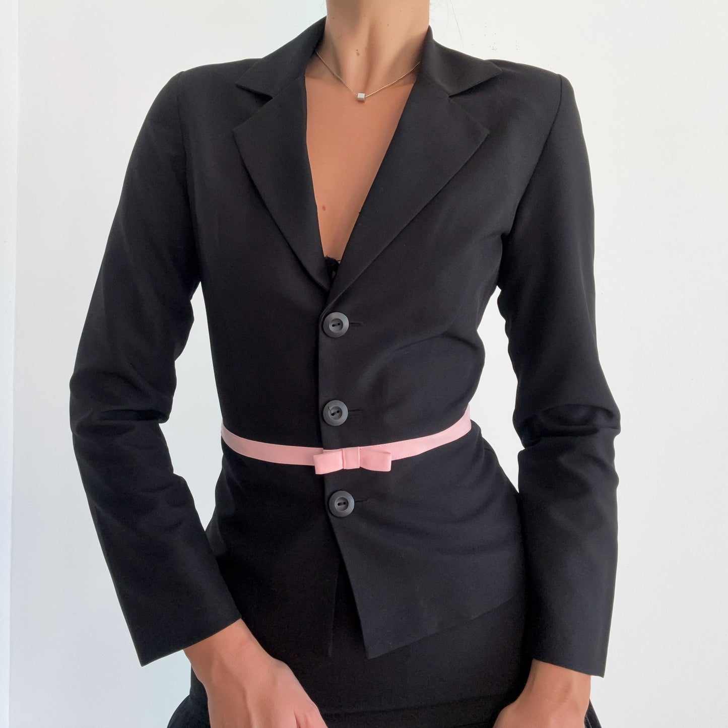 Y2K Black & Pink Bow Skirt Suit Set / SZ 2/4