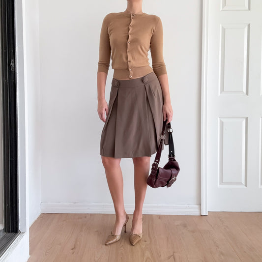 Y2K Light Brown Pleated Midi Skirt / SZ 4/6