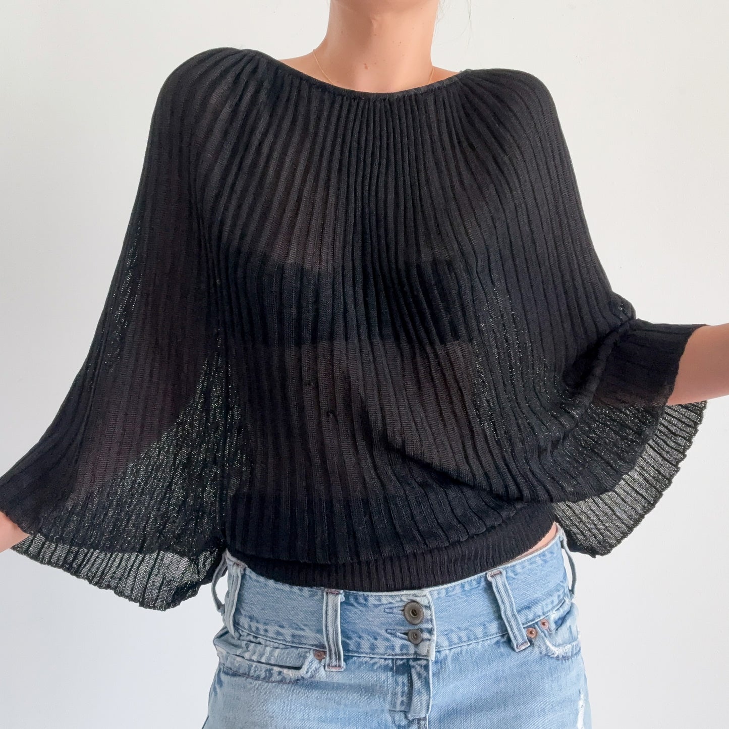 Y2K Black Knit Poncho Top / SZ XS-M