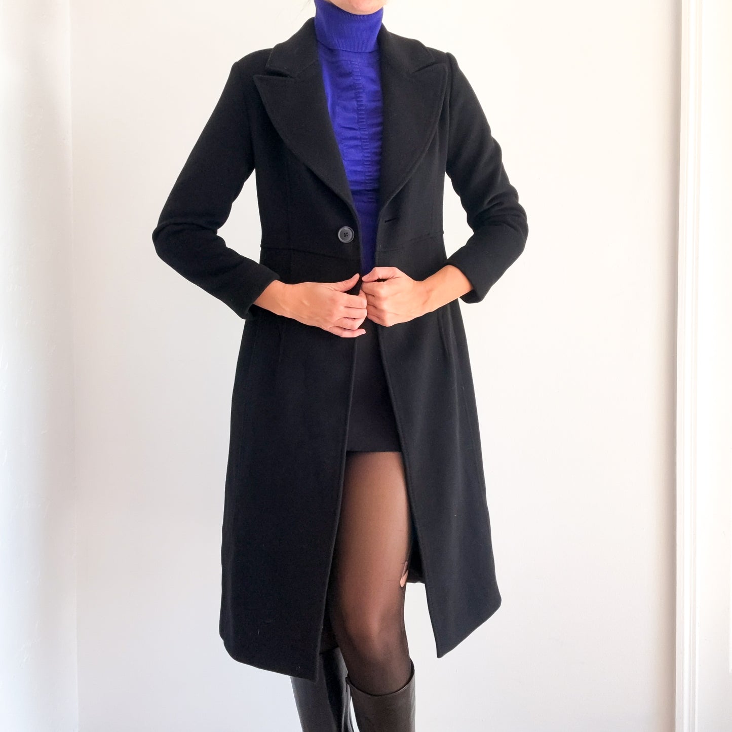 Contemporary Black Wool Overcoat / SZ XS-S
