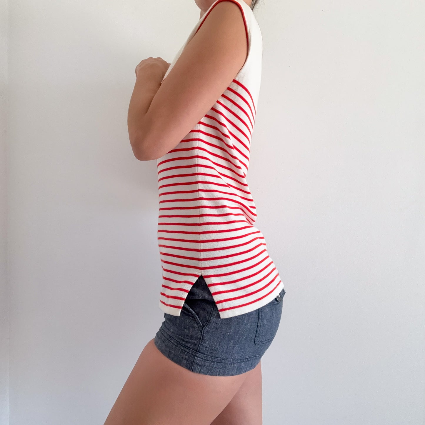 2010's Ivory & Red Striped Knit Tunic / SZ S