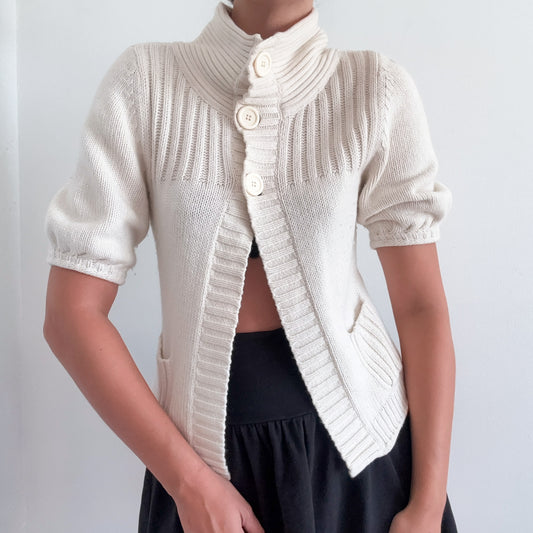 Y2K Ivory Sweater Knit Cardigan Top / SZ S