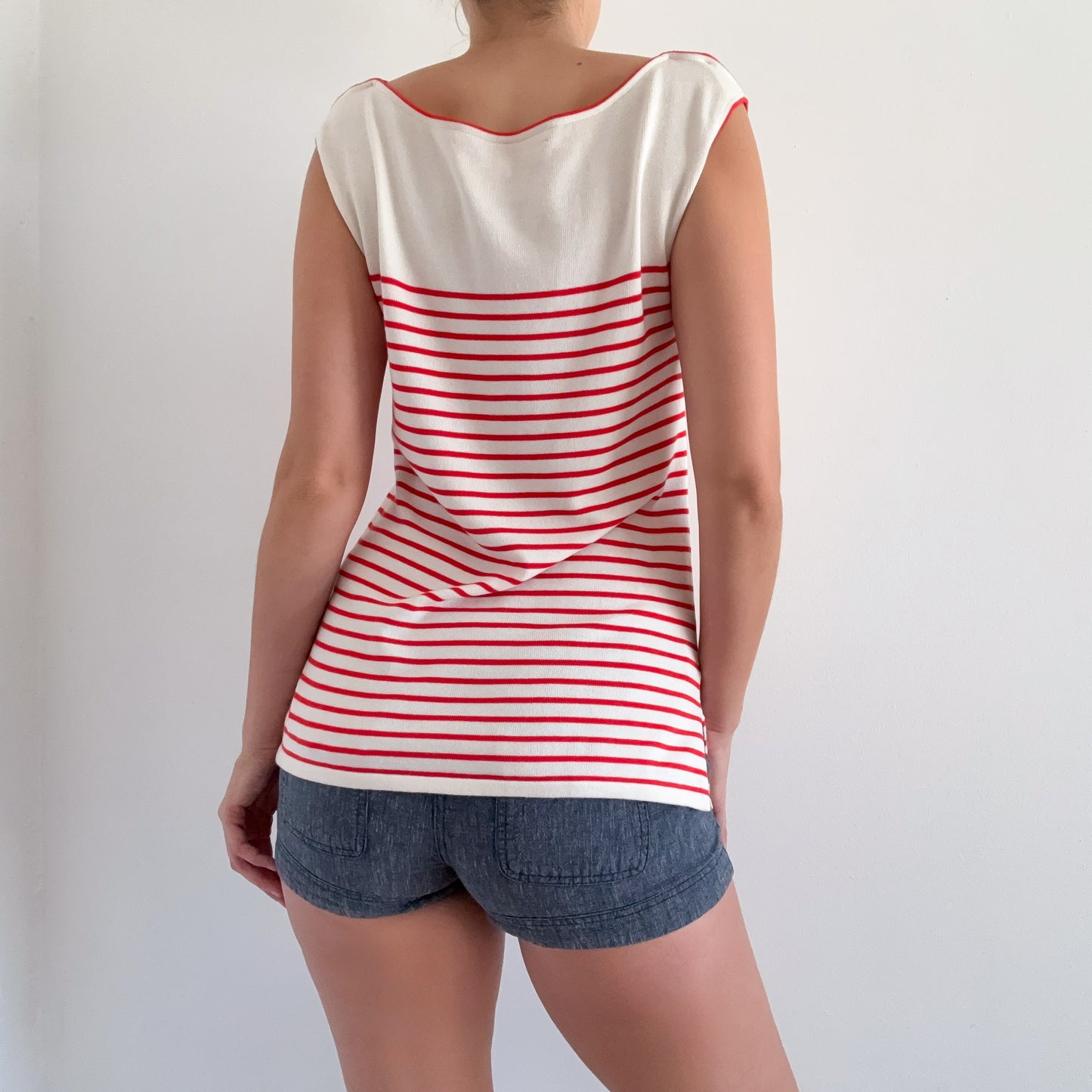 2010's Ivory & Red Striped Knit Tunic / SZ S