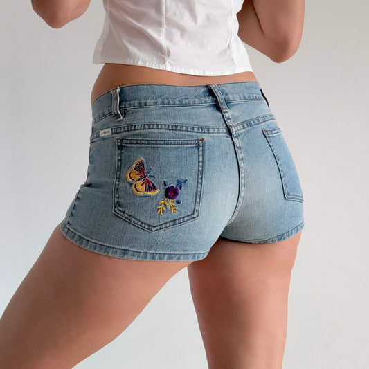 Y2K Blue Embroidered Denim Shorts / SZ 6