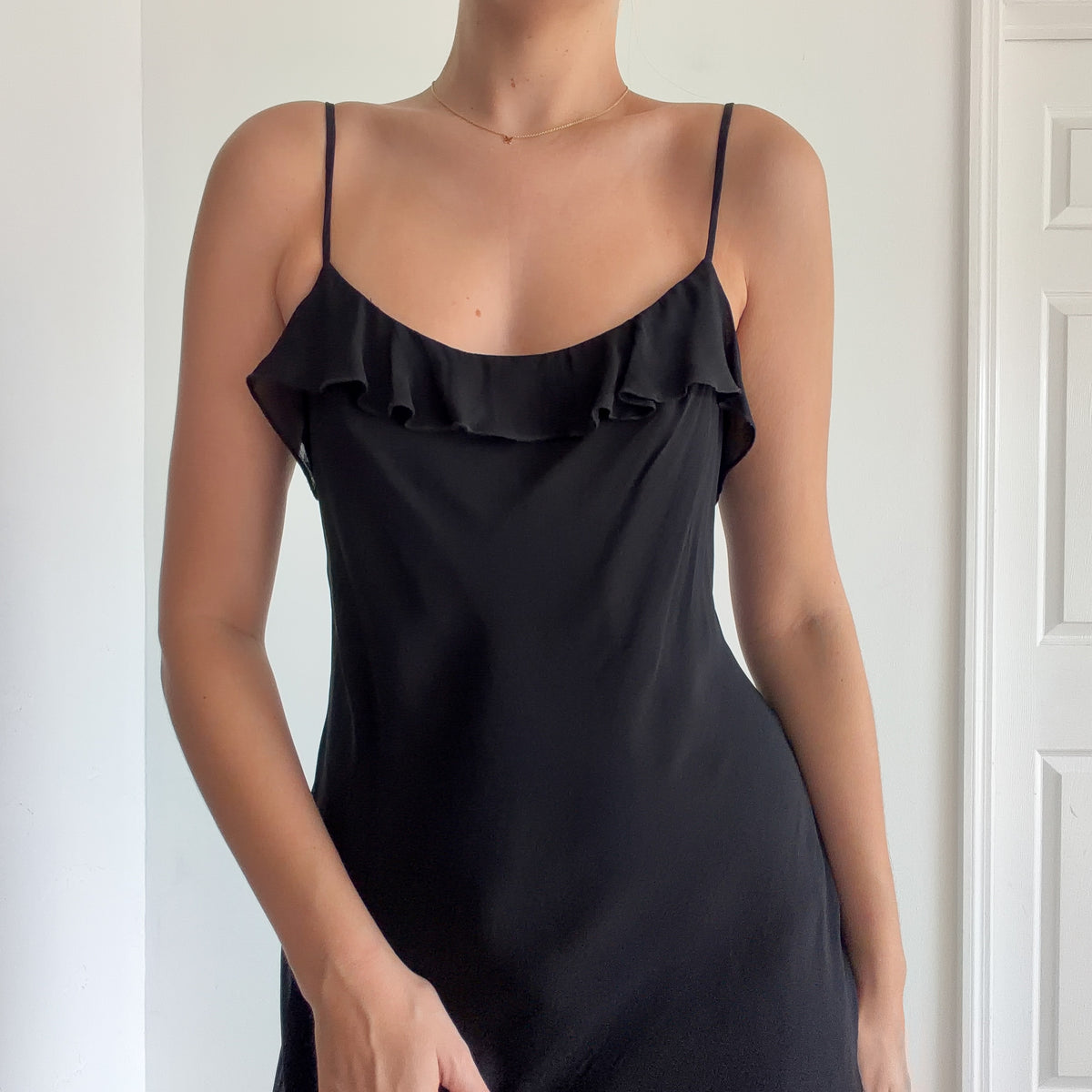90's Black Rayon Chiffon Layered Dress / SZ M