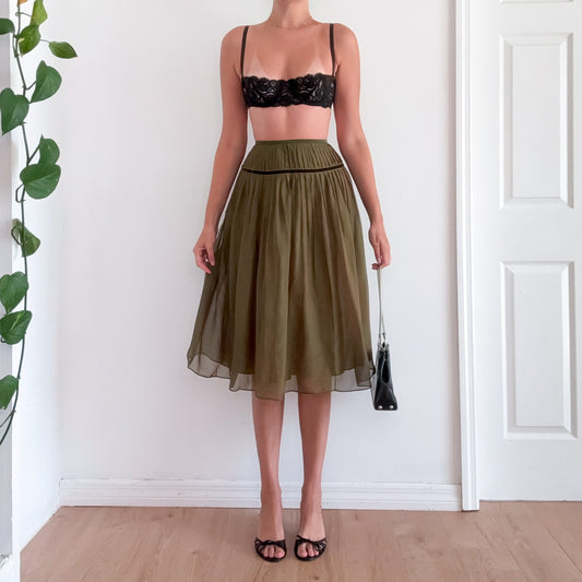 Y2K Lafayette 148 Silk Pleated Midi Skirt / SZ 0