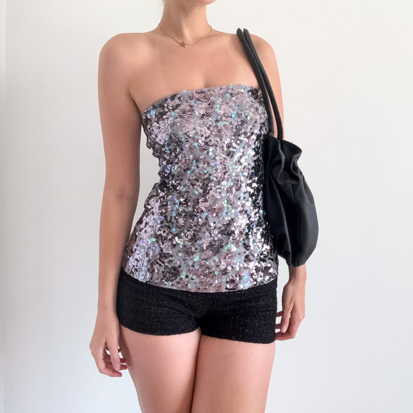Y2K Grey Sequin Tube Top / SZ S