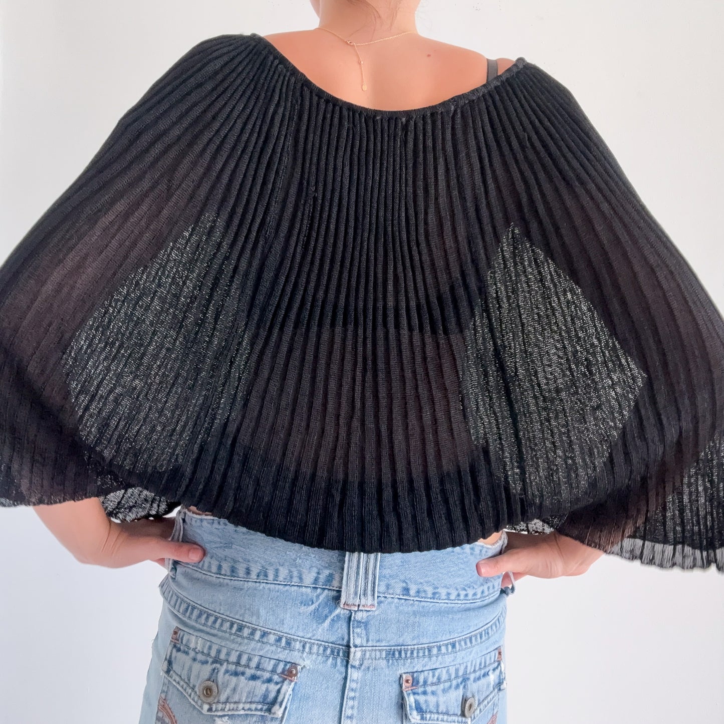 Y2K Black Knit Poncho Top / SZ XS-M