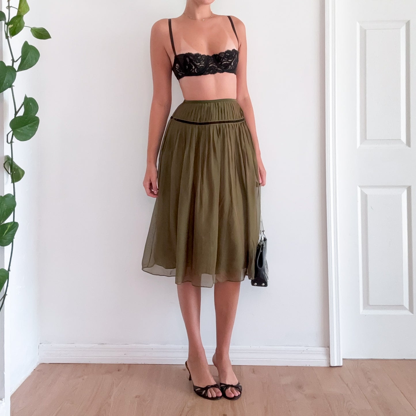 Y2K Lafayette 148 Silk Pleated Midi Skirt / SZ 0