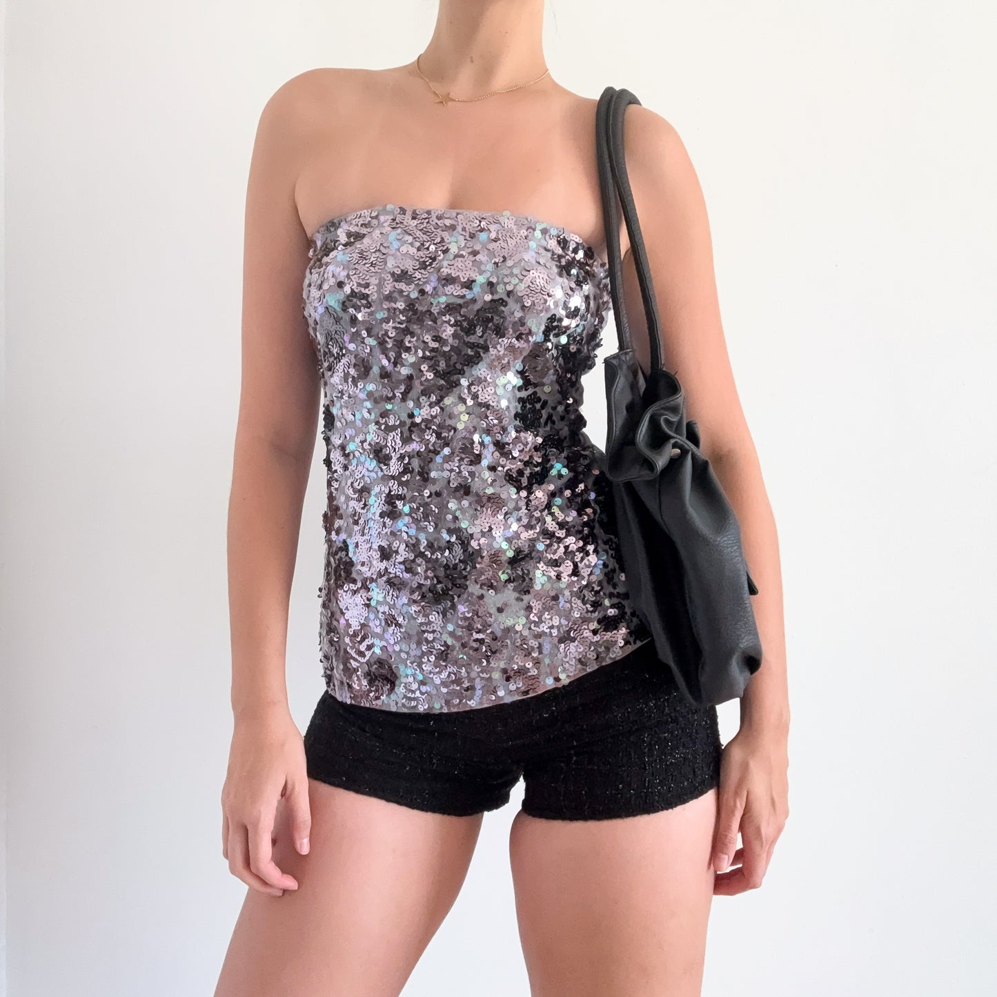 Y2K Grey Sequin Tube Top / SZ S