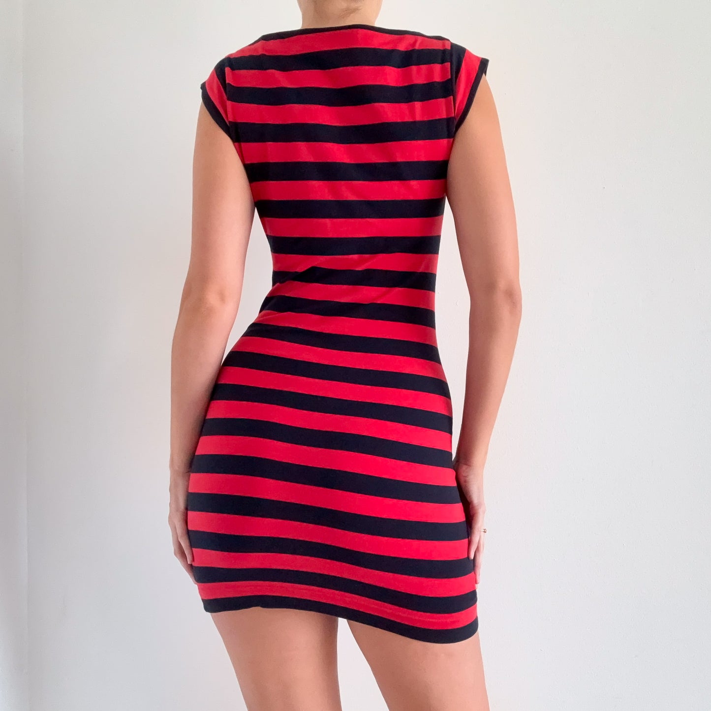 Y2K Red & Navy Striped Mini Dress / SZ S-M