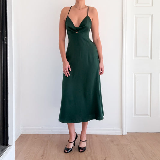 Contemporary Emerald Backless Midi Dress / SZ 4