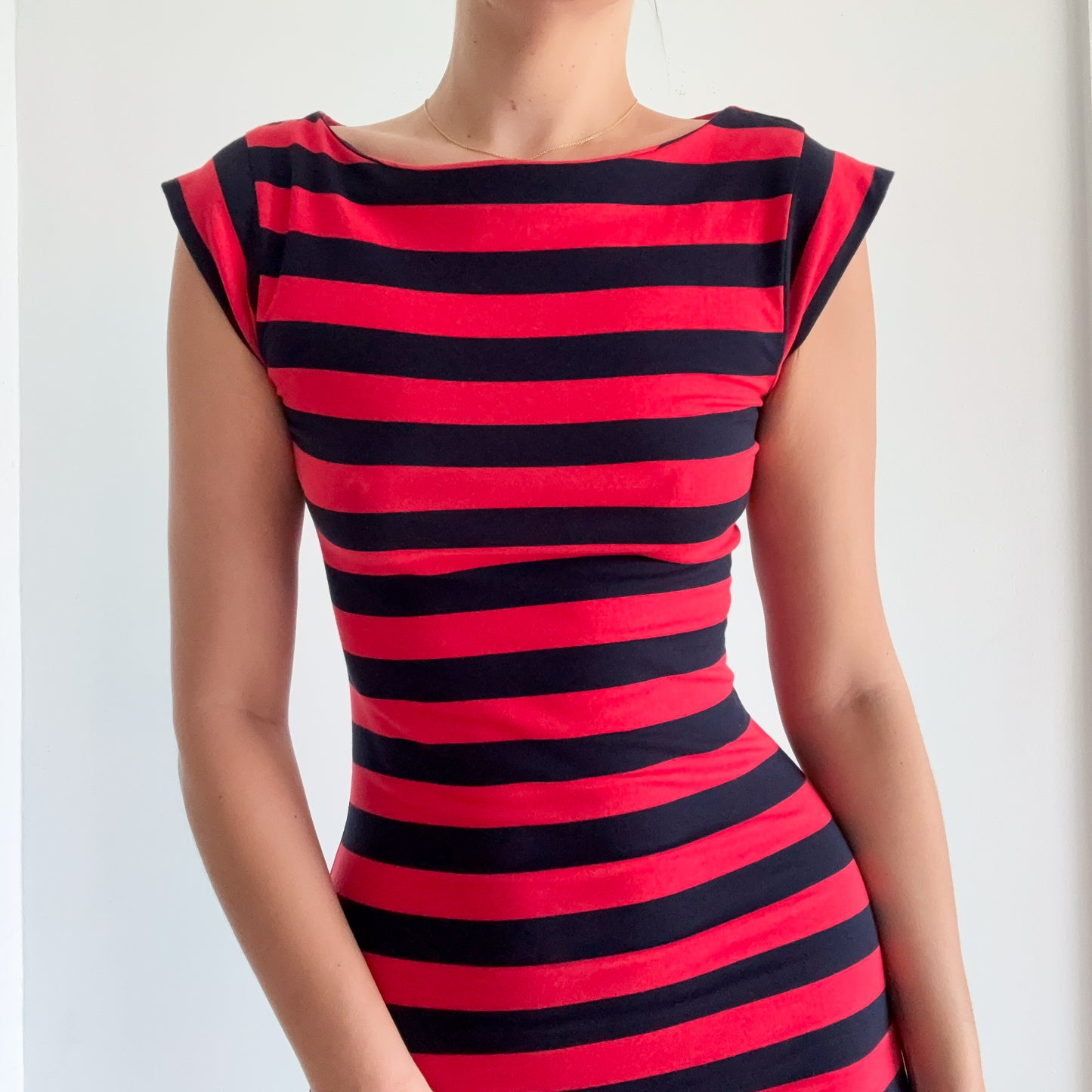 Y2K Red & Navy Striped Mini Dress / SZ S-M