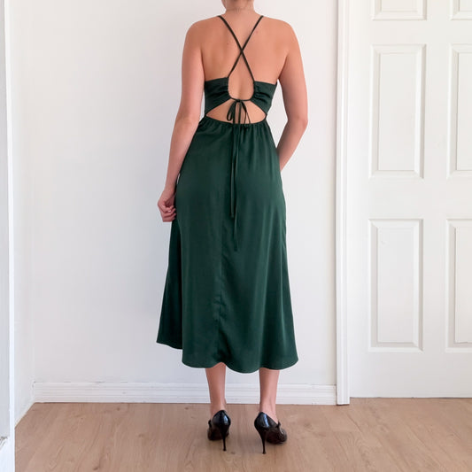 Contemporary Emerald Backless Midi Dress / SZ 4