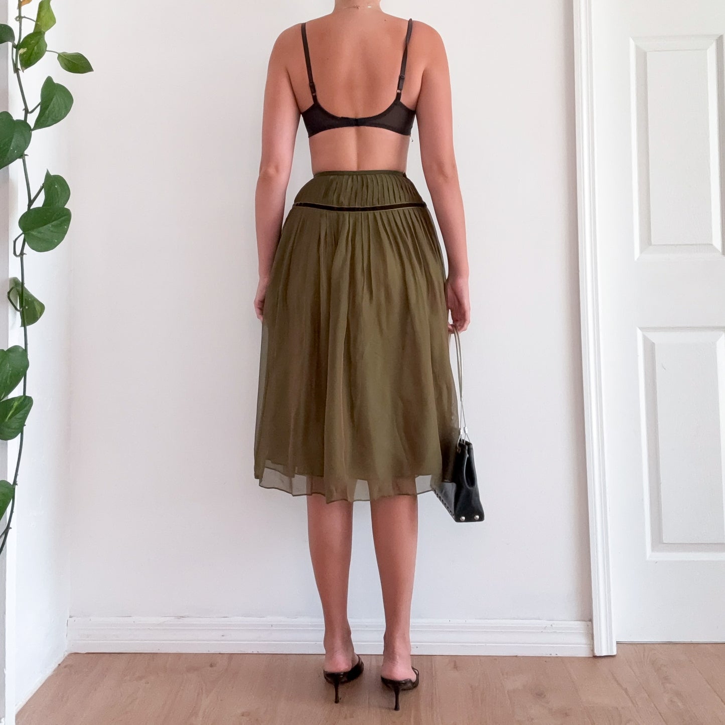 Y2K Lafayette 148 Silk Pleated Midi Skirt / SZ 0