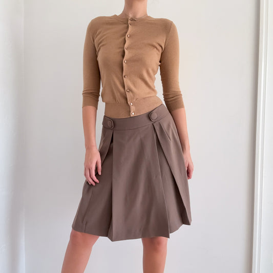 Y2K Light Brown Pleated Midi Skirt / SZ 4/6