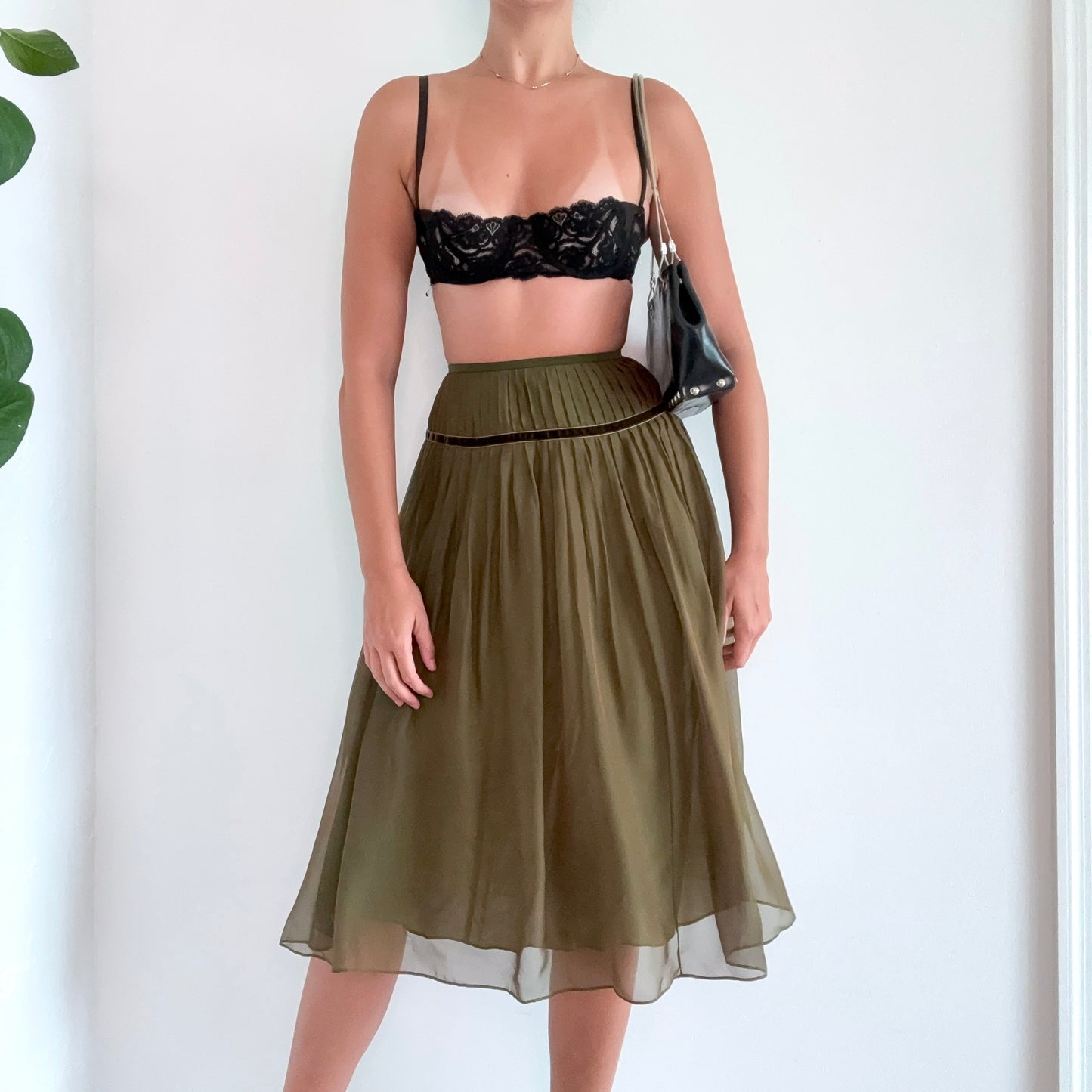 Y2K Lafayette 148 Silk Pleated Midi Skirt / SZ 0