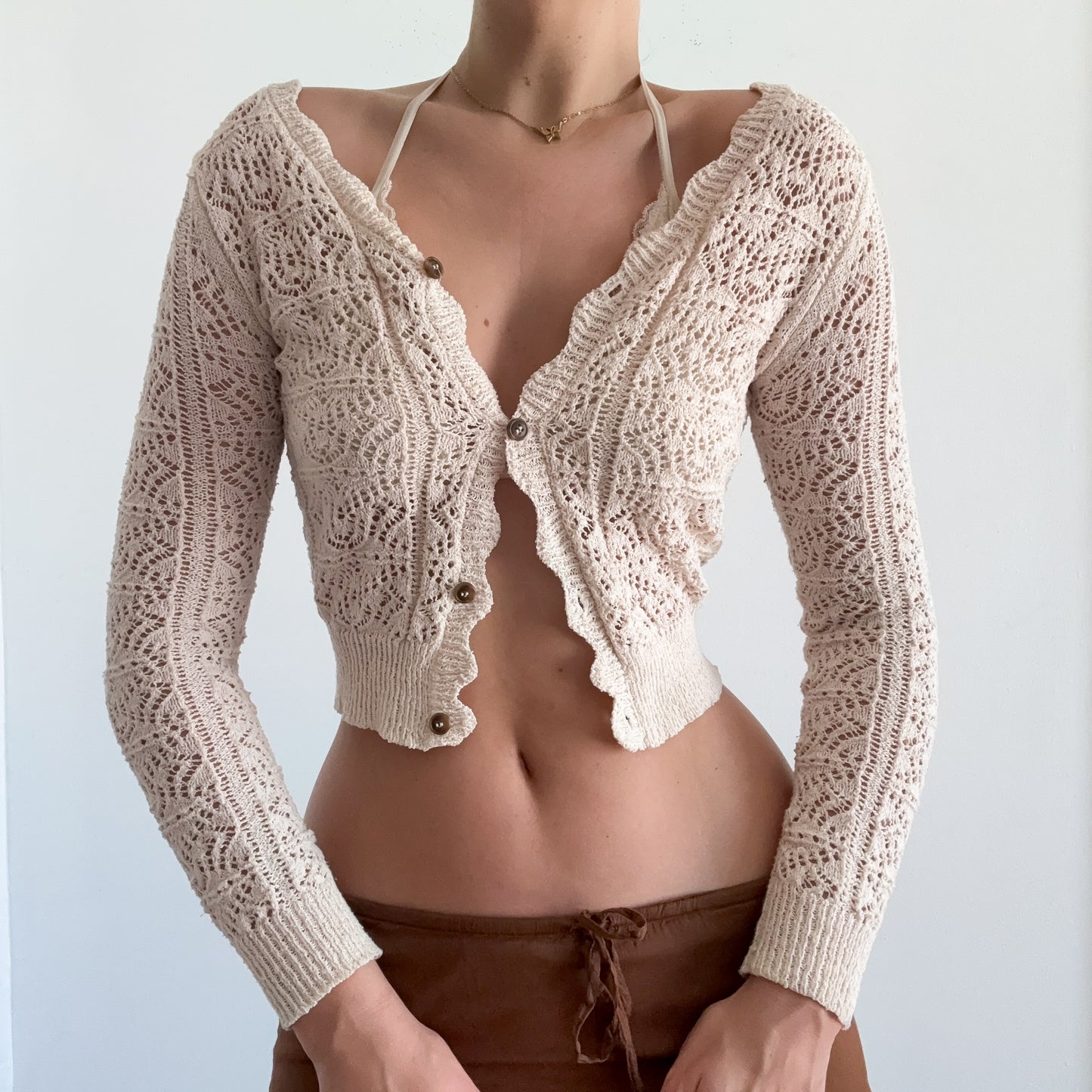 Y2K Cream Knitted Cardigan / SZ XS