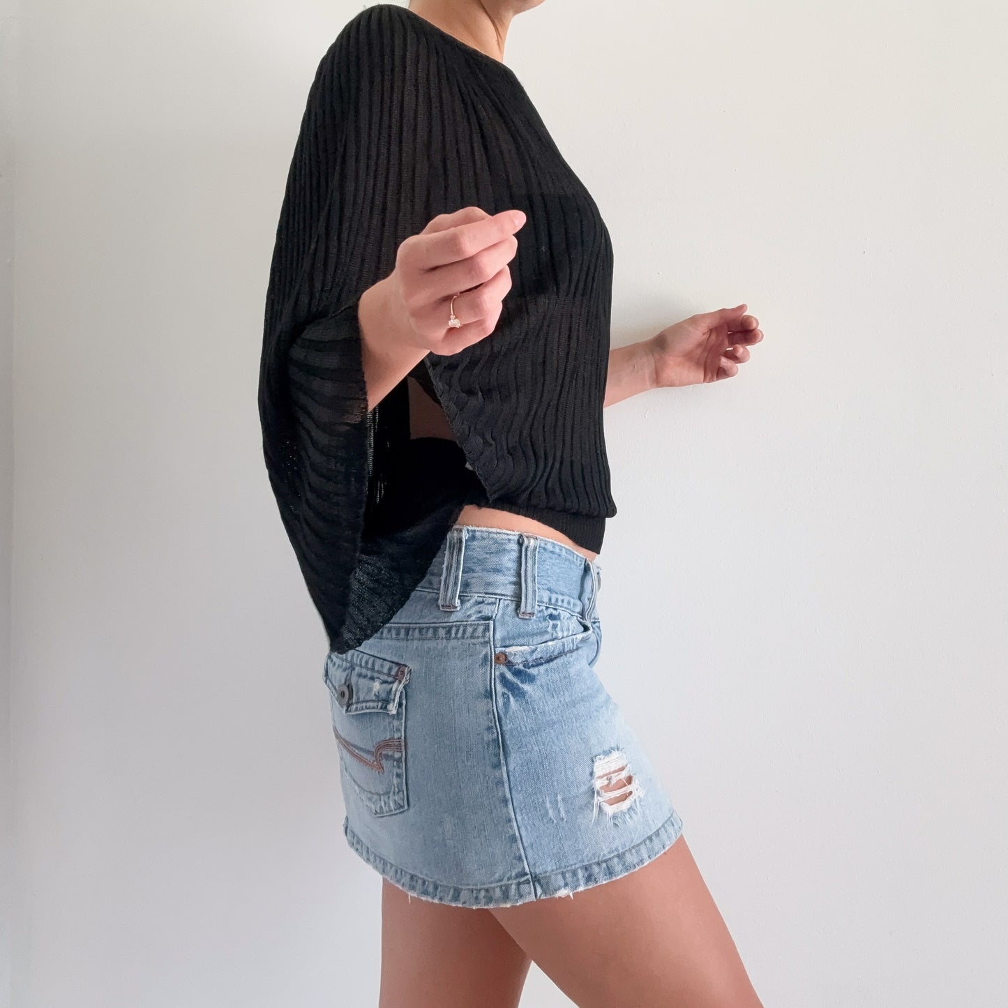 Y2K Black Knit Poncho Top / SZ XS-M