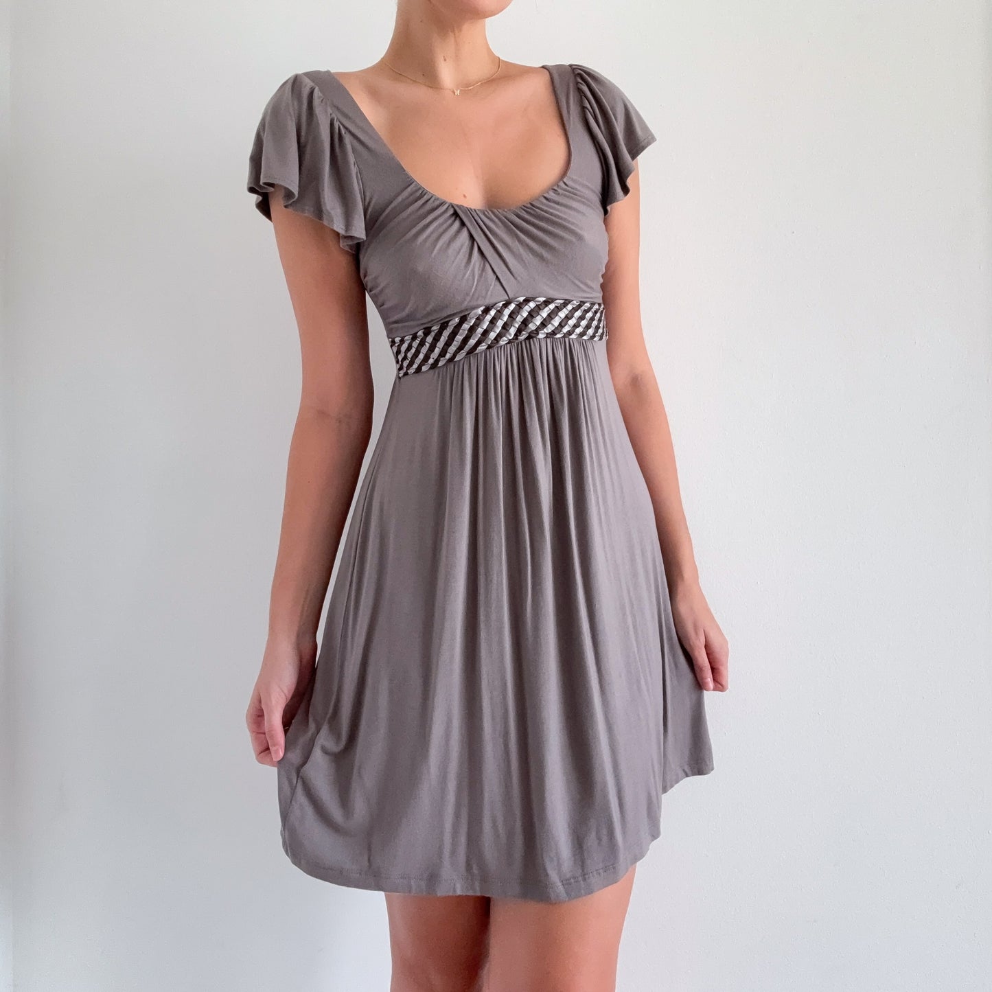 Y2K Grey Rayon Flutter Mini Dress / SZ M