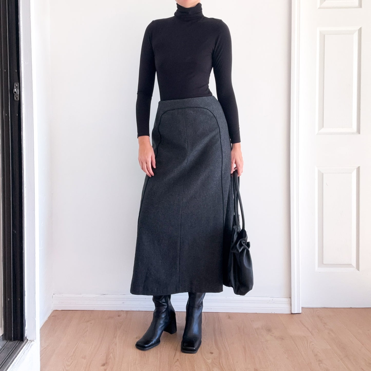 90's Harve Benard Grey Wool Maxi Skirt / SZ 4/6