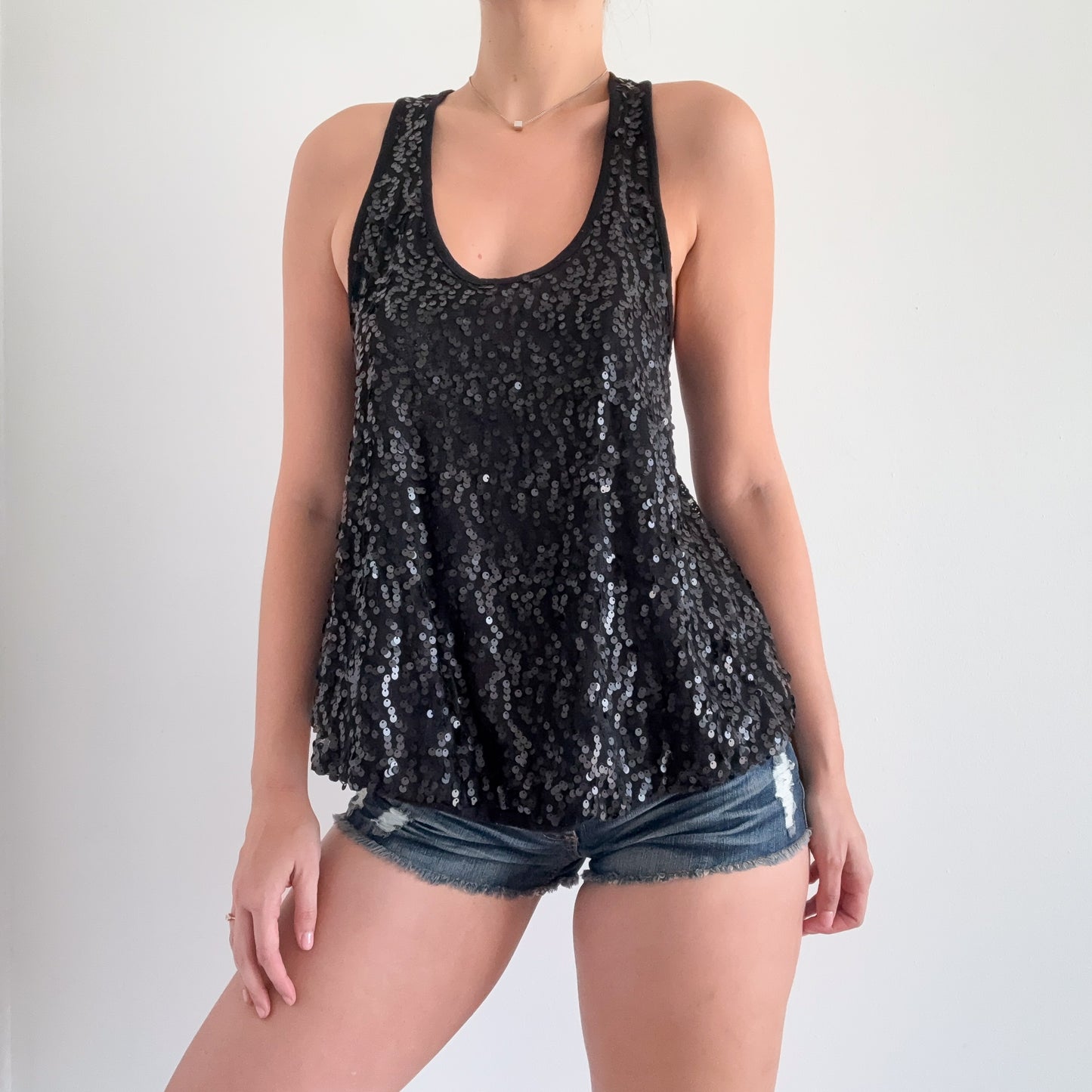 Y2K Black Sequin Flowy Top / SZ S/M