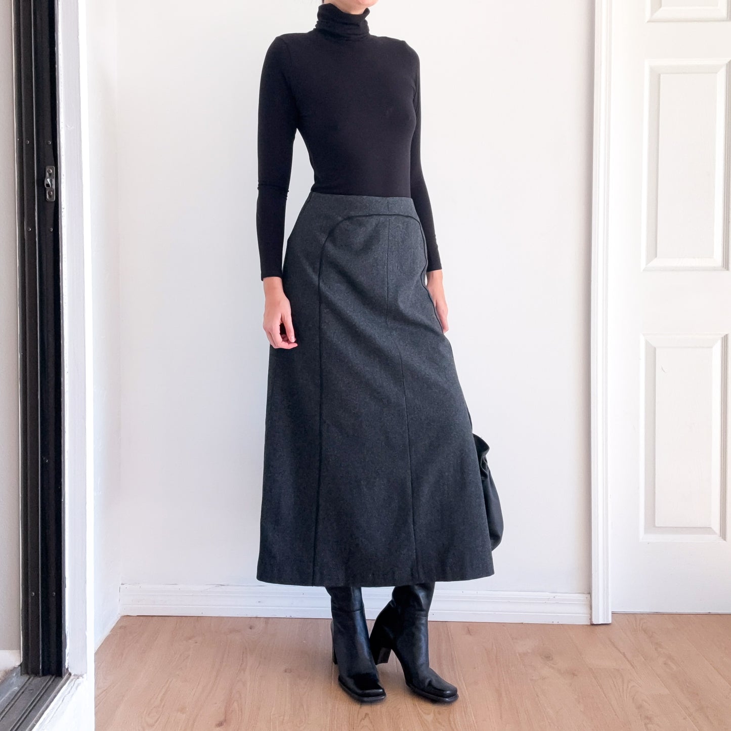 90's Harve Benard Grey Wool Maxi Skirt / SZ 4/6