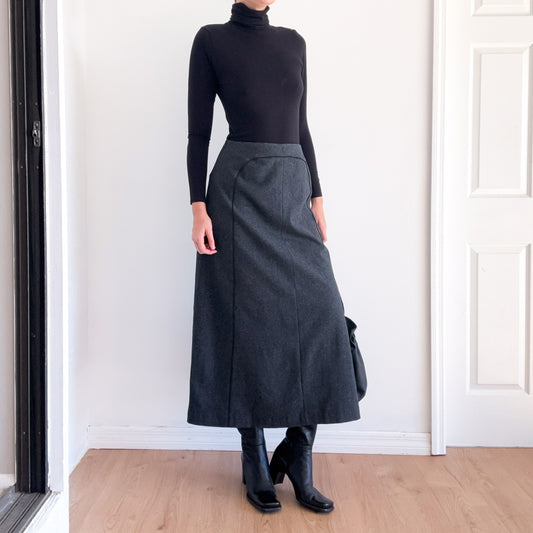 90's Harve Benard Grey Wool Maxi Skirt / SZ 4/6