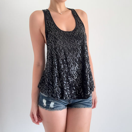 Y2K Black Sequin Flowy Top / SZ S/M