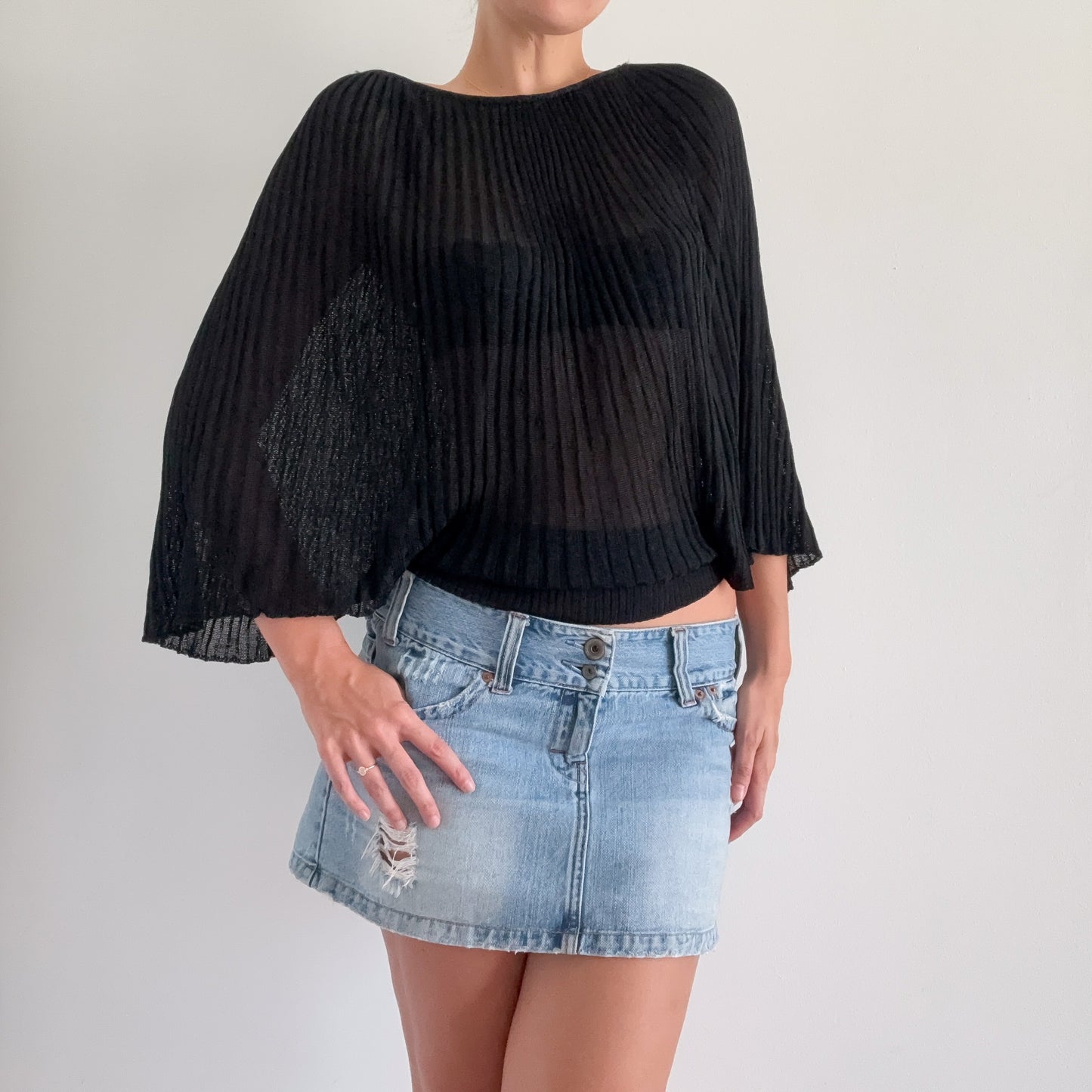 Y2K Black Knit Poncho Top / SZ XS-M