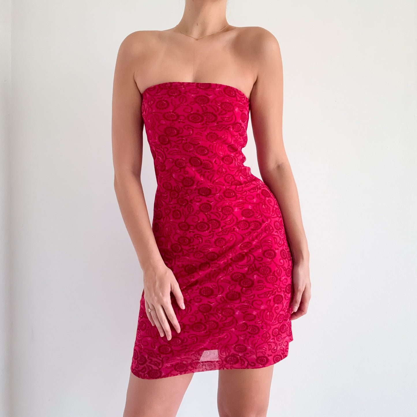 Y2K Hot Pink Mesh Tube Mini Dress / SZ S