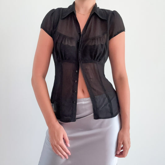 Y2K Black Chiffon Sheer Blouse / SZ M