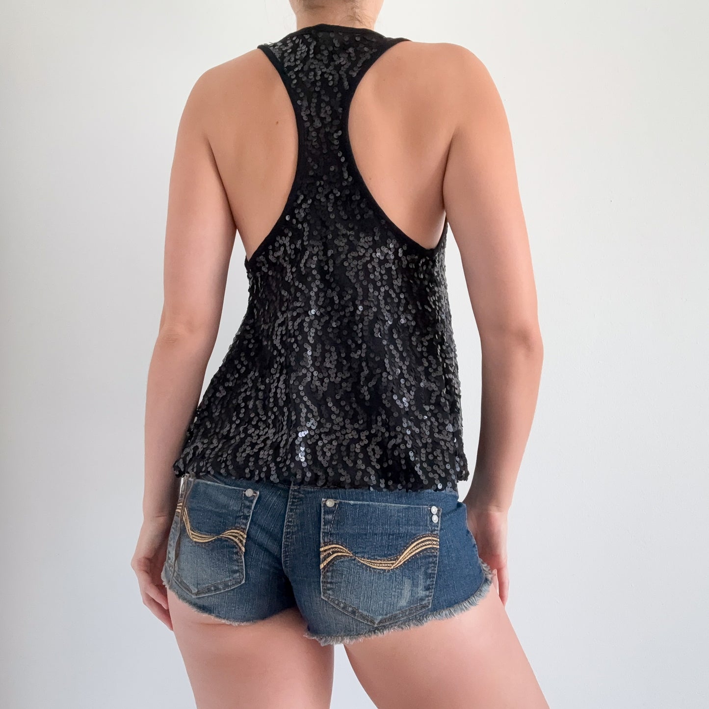 Y2K Black Sequin Flowy Top / SZ S/M