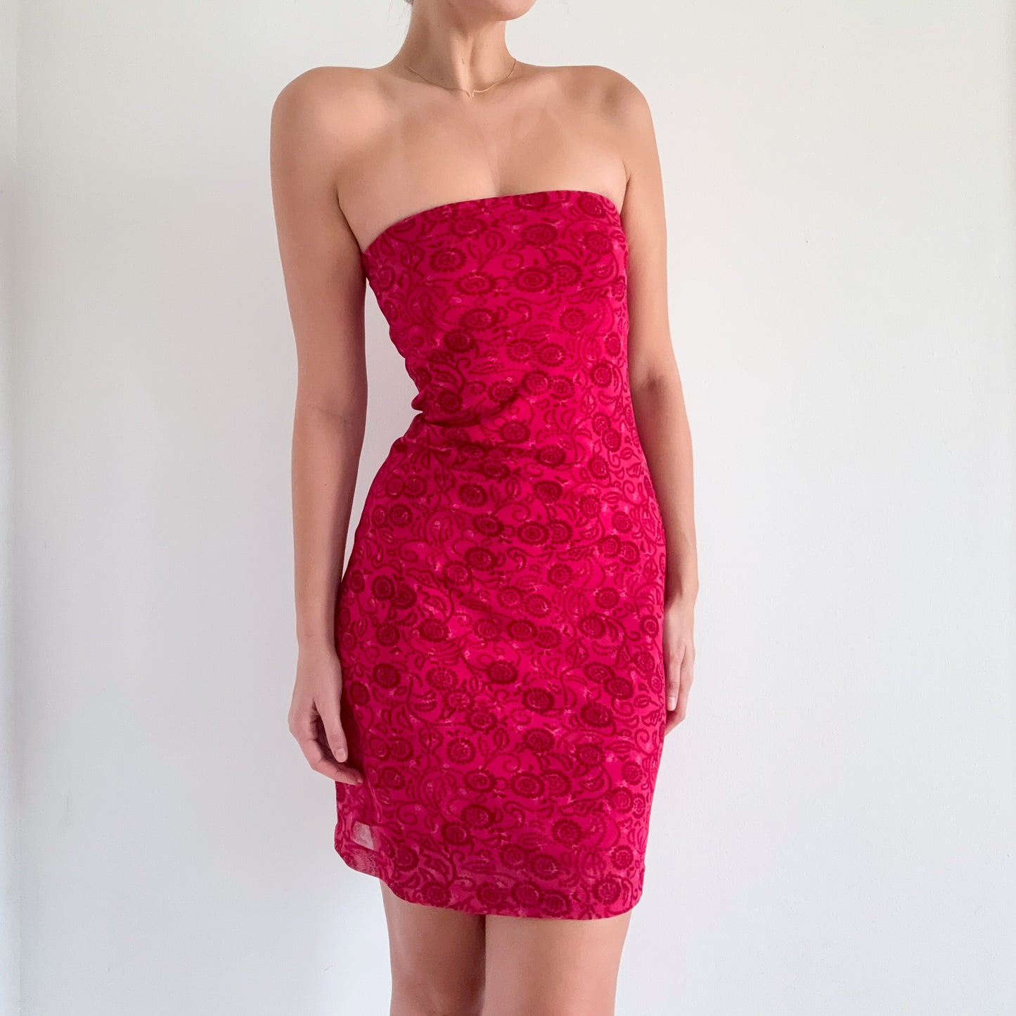 Y2K Hot Pink Mesh Tube Mini Dress / SZ S