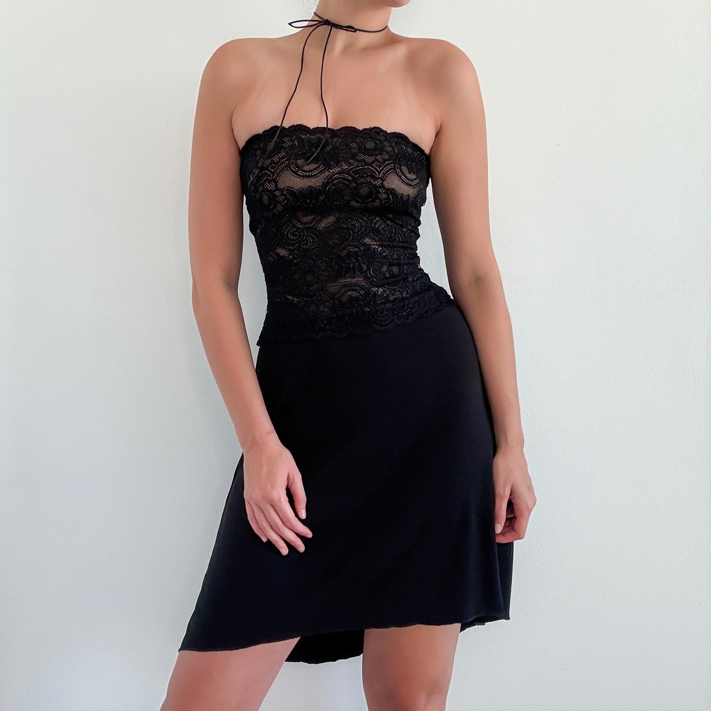 Y2K Black Lace Tube Dress / SZ XS/S
