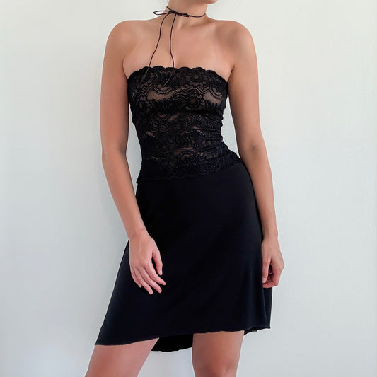 Y2K Black Lace Tube Dress / SZ XS/S