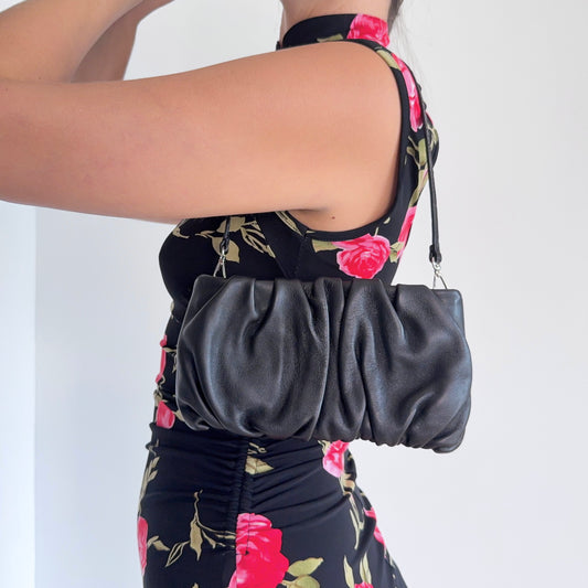STAUD Black Leather Mini "Bean" Bag