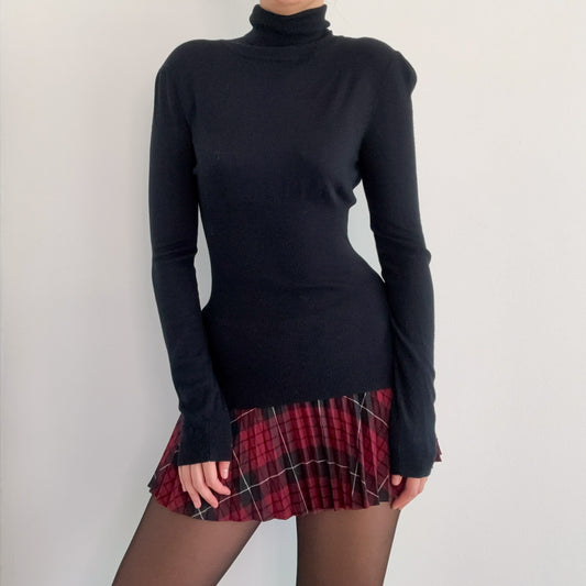 Y2K Black Knit Long Puff Sleeve Turtleneck / SZ M-L