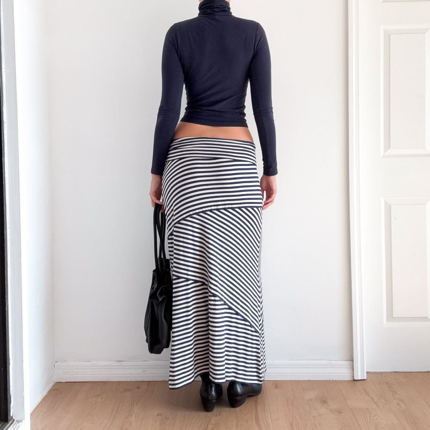 Y2K Navy Striped Modal Foldover Maxi Skirt / SZ M-L