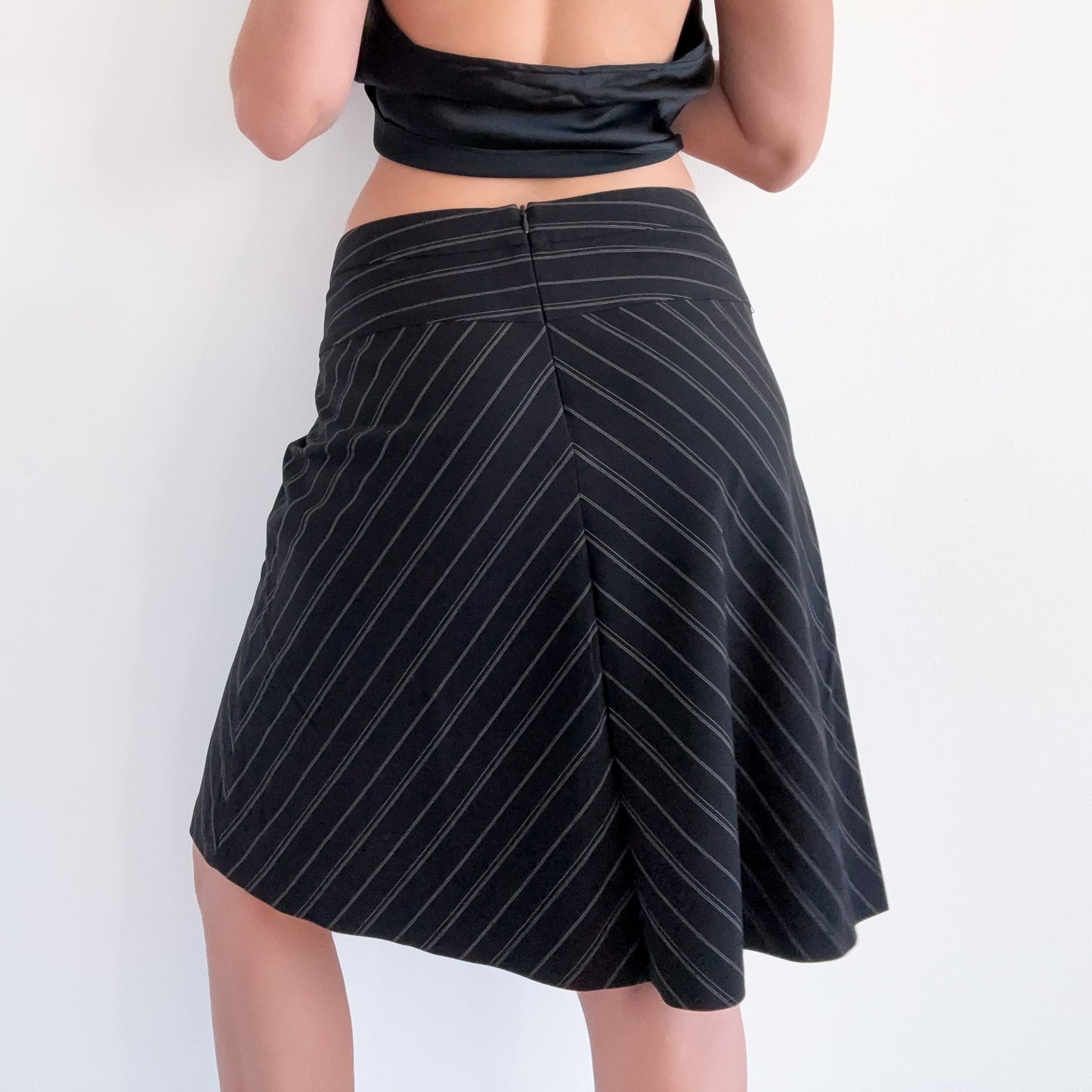 Y2K Black Pinstripe Midi Skirt / SZ M