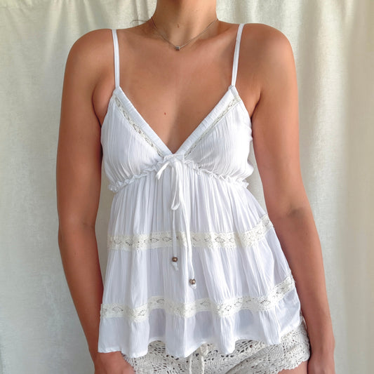 Y2K White Rayon Crochet Tank / SZ S