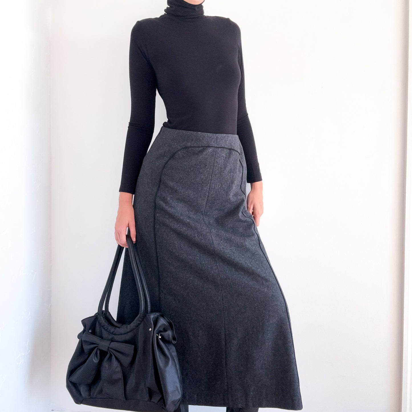 90's Harve Benard Grey Wool Maxi Skirt / SZ 4/6