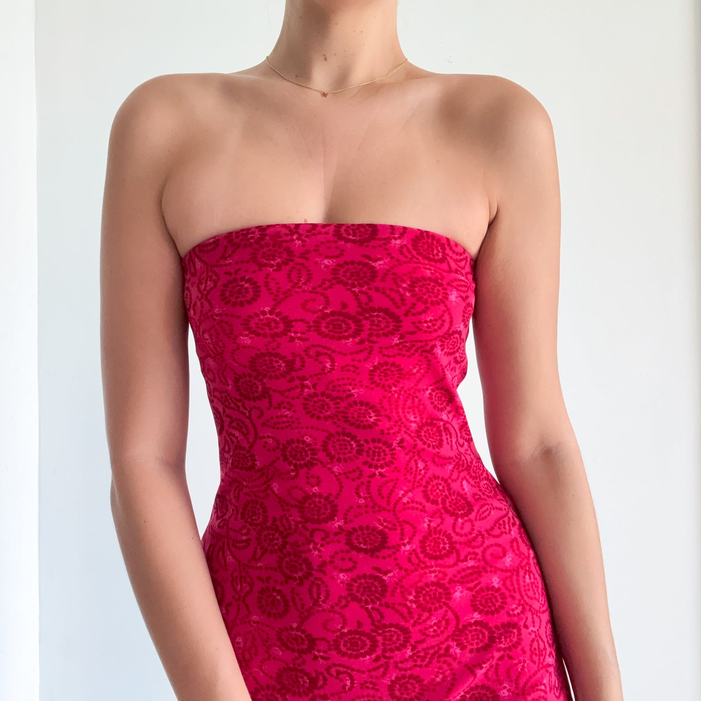 Y2K Hot Pink Mesh Tube Mini Dress / SZ S
