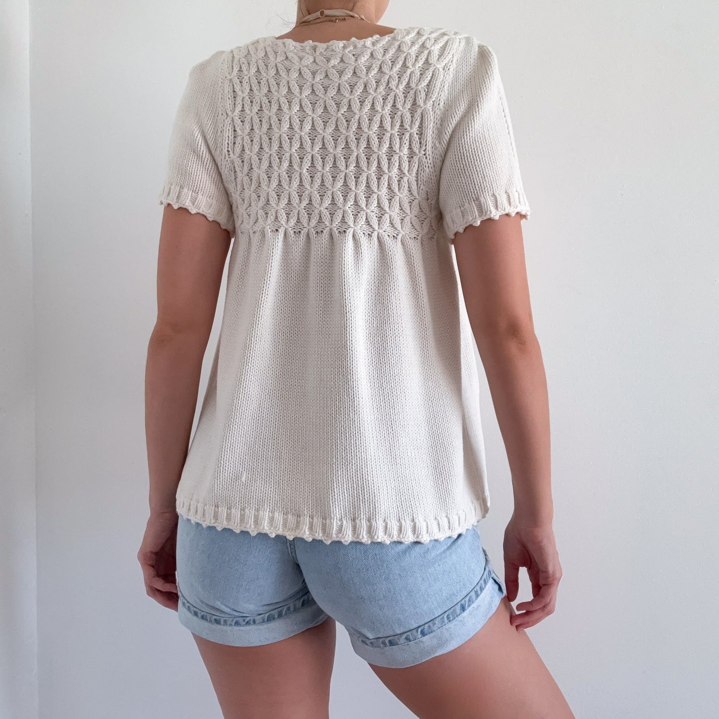 Y2K Ivory Sweater Knit Babydoll Cardigan / SZ M/L