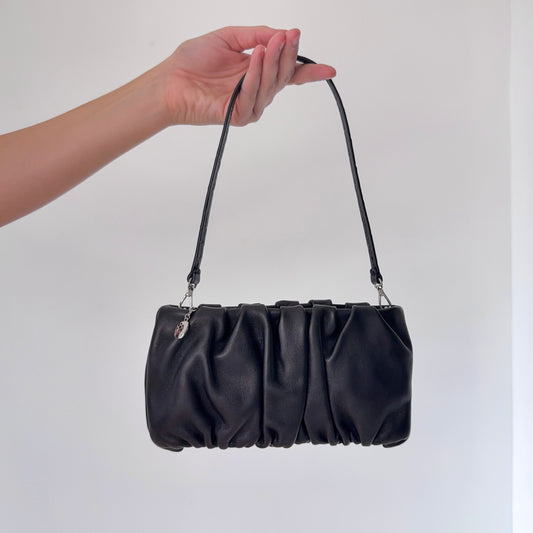STAUD Black Leather Mini "Bean" Bag