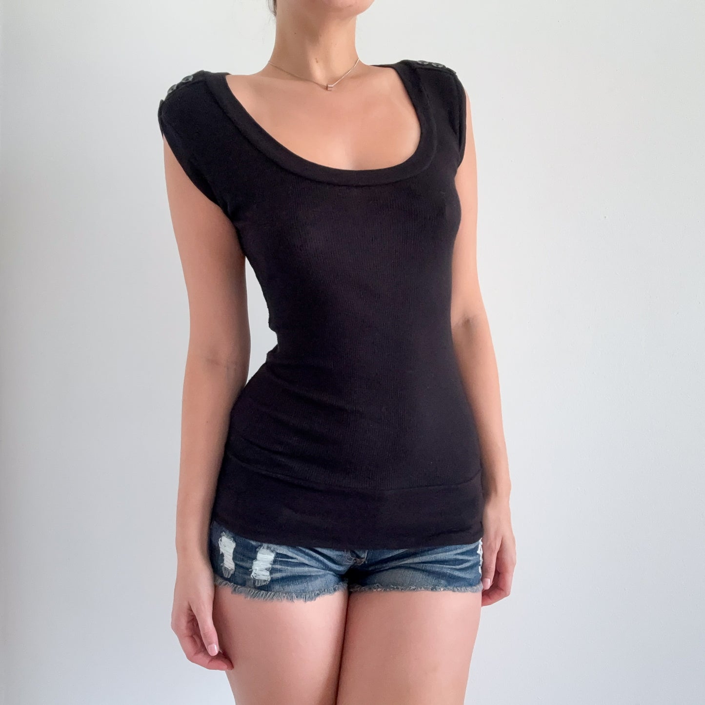 Y2K Black Ribbed Tunic Top / SZ M