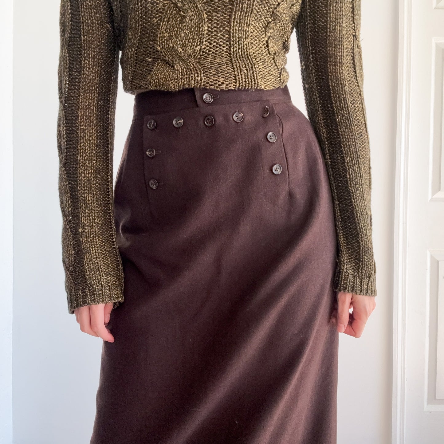 90's Harve Benard Brown Wool Maxi Skirt / SZ 4/6