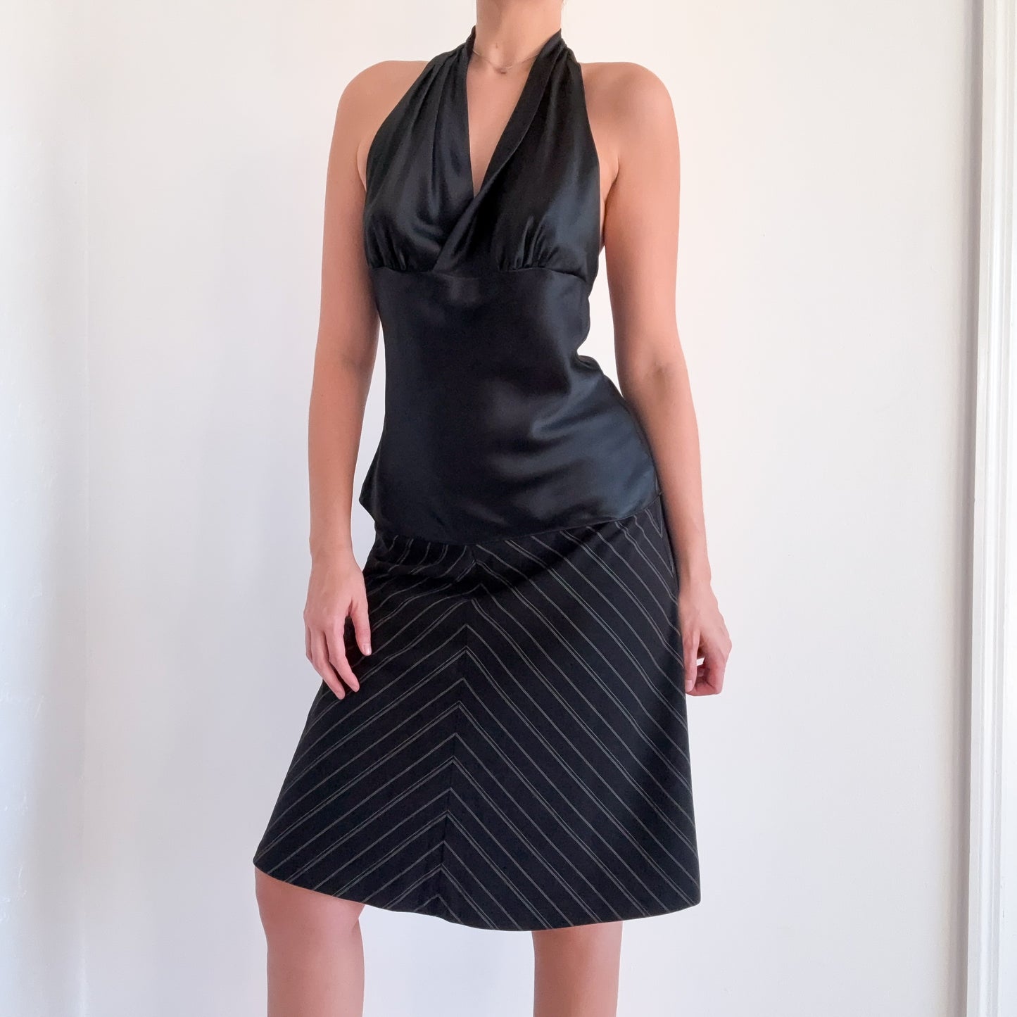 Y2K Black Pinstripe Midi Skirt / SZ M
