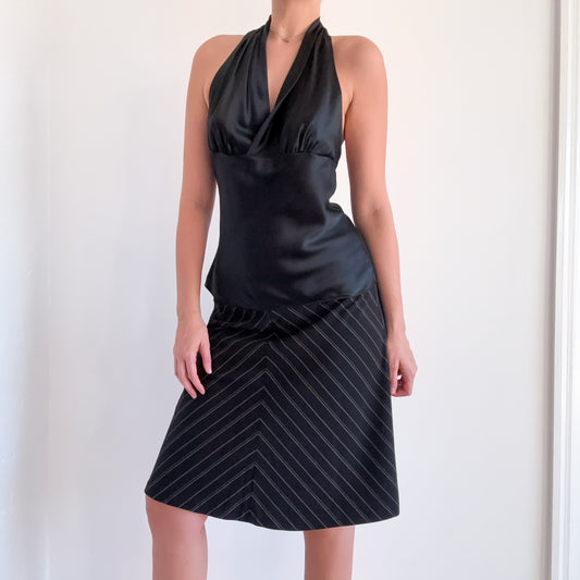 Y2K Black Pinstripe Midi Skirt / SZ M
